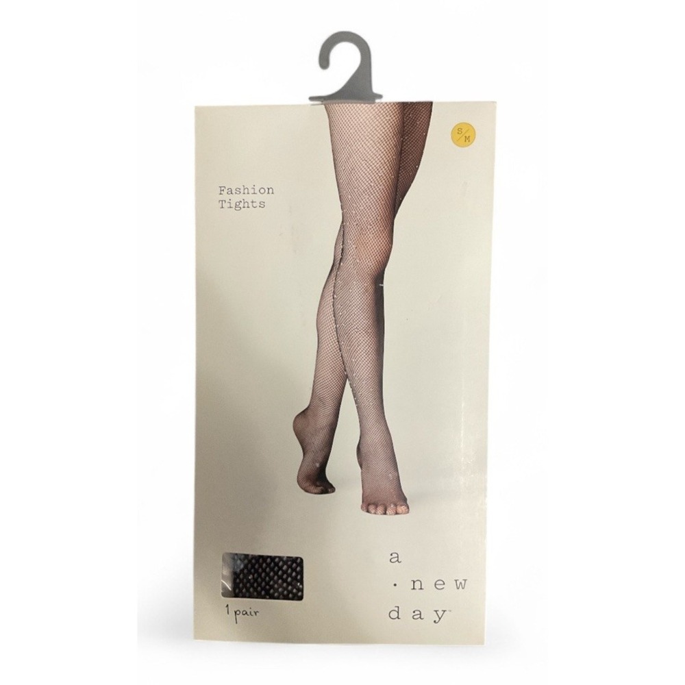 A New Day Fashion Tights Fishnet Stockings w Rhinestones 1 Pair Black S/M